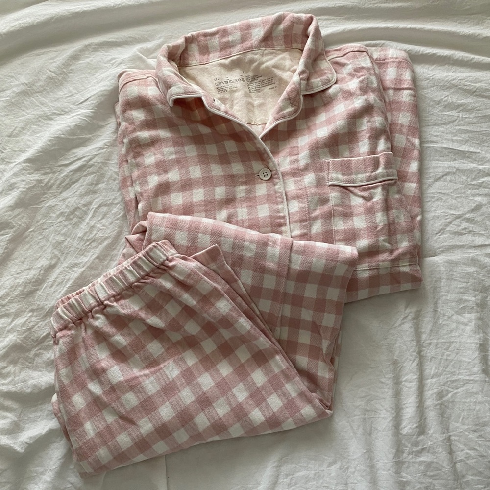 muji 100% cotton pink checkered pj set- top &
bottom - size Large